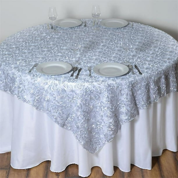 Silver Tulle with Embroidered Carnations 72x72" Table OVERLAY Wedding Party Silver Tulle with Embroidered Carnations 72x72" Table OVERLAY Wedding Party